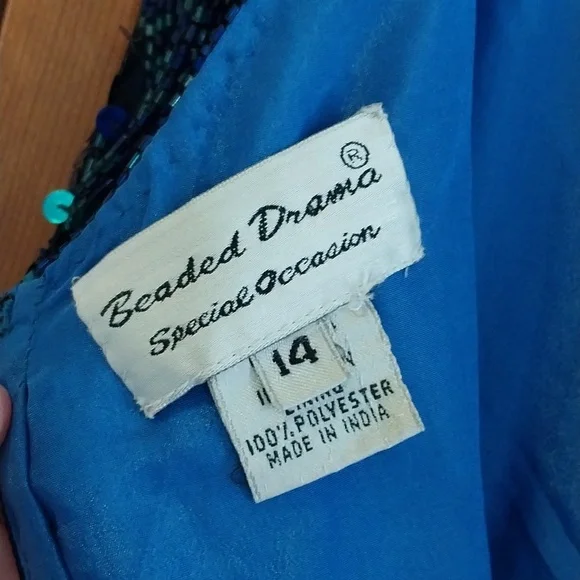 Vintage Blue/Teal Sequin Dress, size 14 - Picture 5 of 5